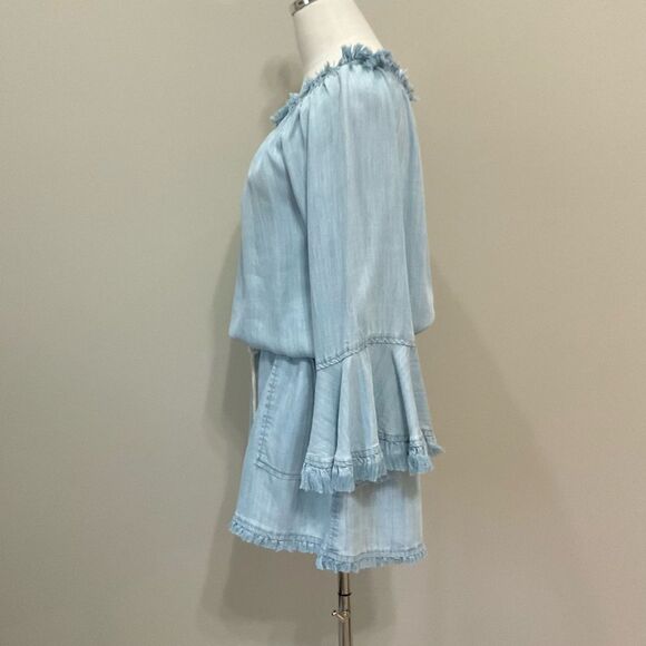 RAMY BROOK Chambray Romper Esie Off The Shoulder Sz S Shortall Light Blue Retro - Picture 4 of 9